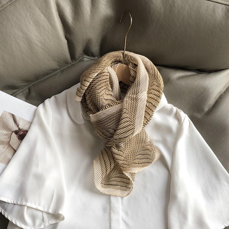 

Одинарный корейский плиссированный тонкий шарф для женщин, солнцезащитная шаль двойного назначения, осенне-зимний шарф для весны, новый стиль, марлевый шарф для моды 150*70cm