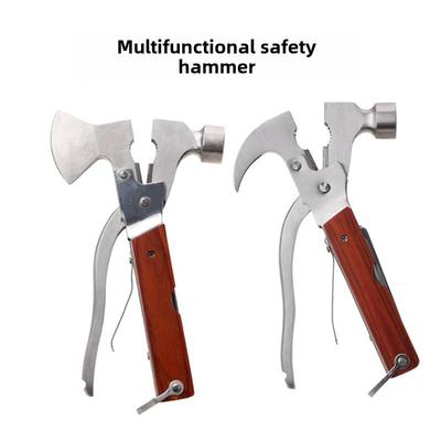 Multifunktionaler Sicherheits hammer mit Holzgriff: Autofensterbrecher, Axt aus Edelstahl und Klauenhammer