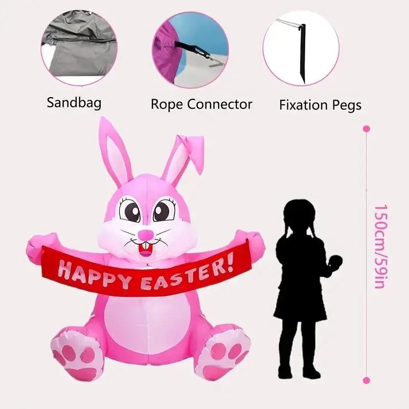 Red Bunny Inflatable Adornment Easter Inflatables Decorations LED Lights  Yard Decorations Indoor Outdoor Garden Decorations
