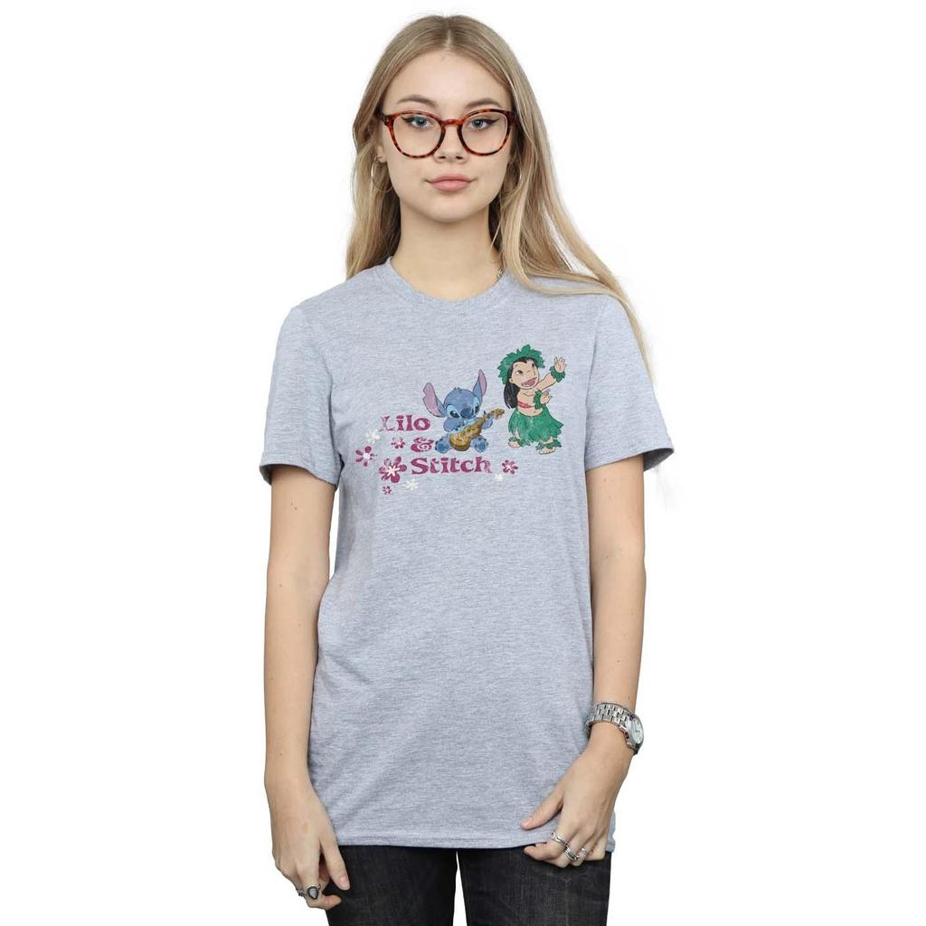 Disney Damen Lilo und Stitch Hawaii Baumwolle Boyfriend T-Shirt