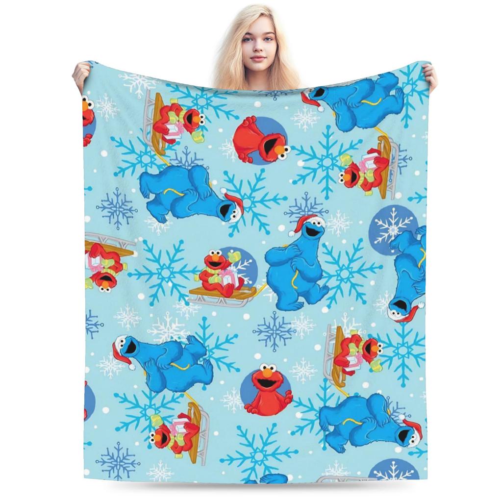 Sesame Street Cartoon Blanket Flannel Spring/Autumn Elmo Friends Breathable Warm Throw Blanket for Sofa Travel Bedspreads
