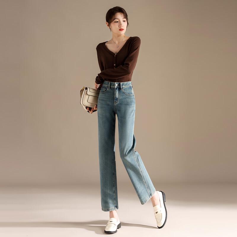 RAIN.CUN Women's High-Waist Straight Leg Ankle Jeans