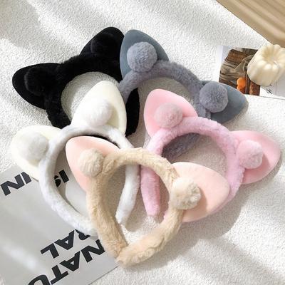 1pc Cute Cat Ears Plush Headband Face Wash Female Princess Fairy Hairpin Headband Hair Ornament