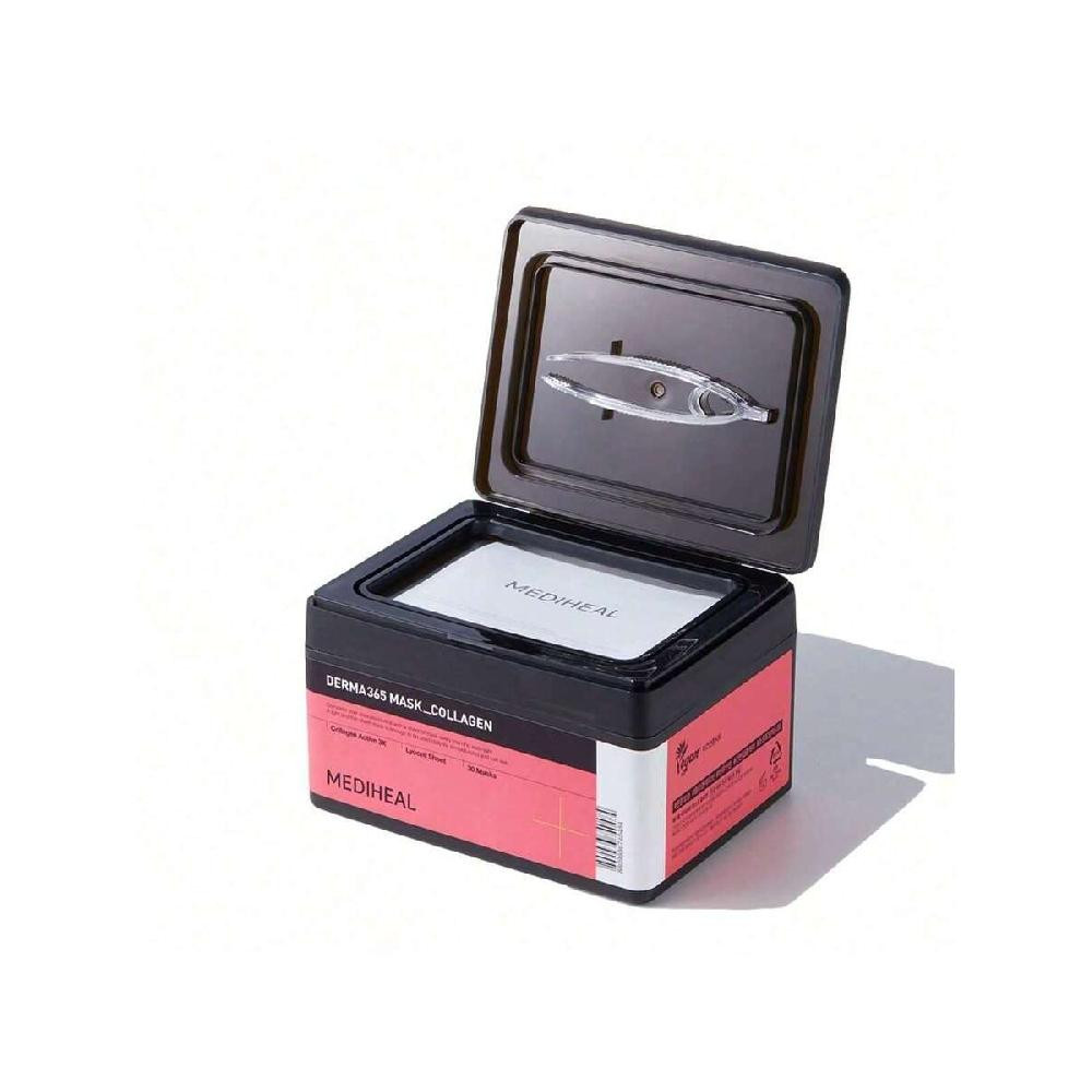 Mediheal Derma 365 Kolagenová maska 30 plátků Denní pleťová maska pro zpevnění, hydrataci a lifting pleti s aktivním kolagenem 3X