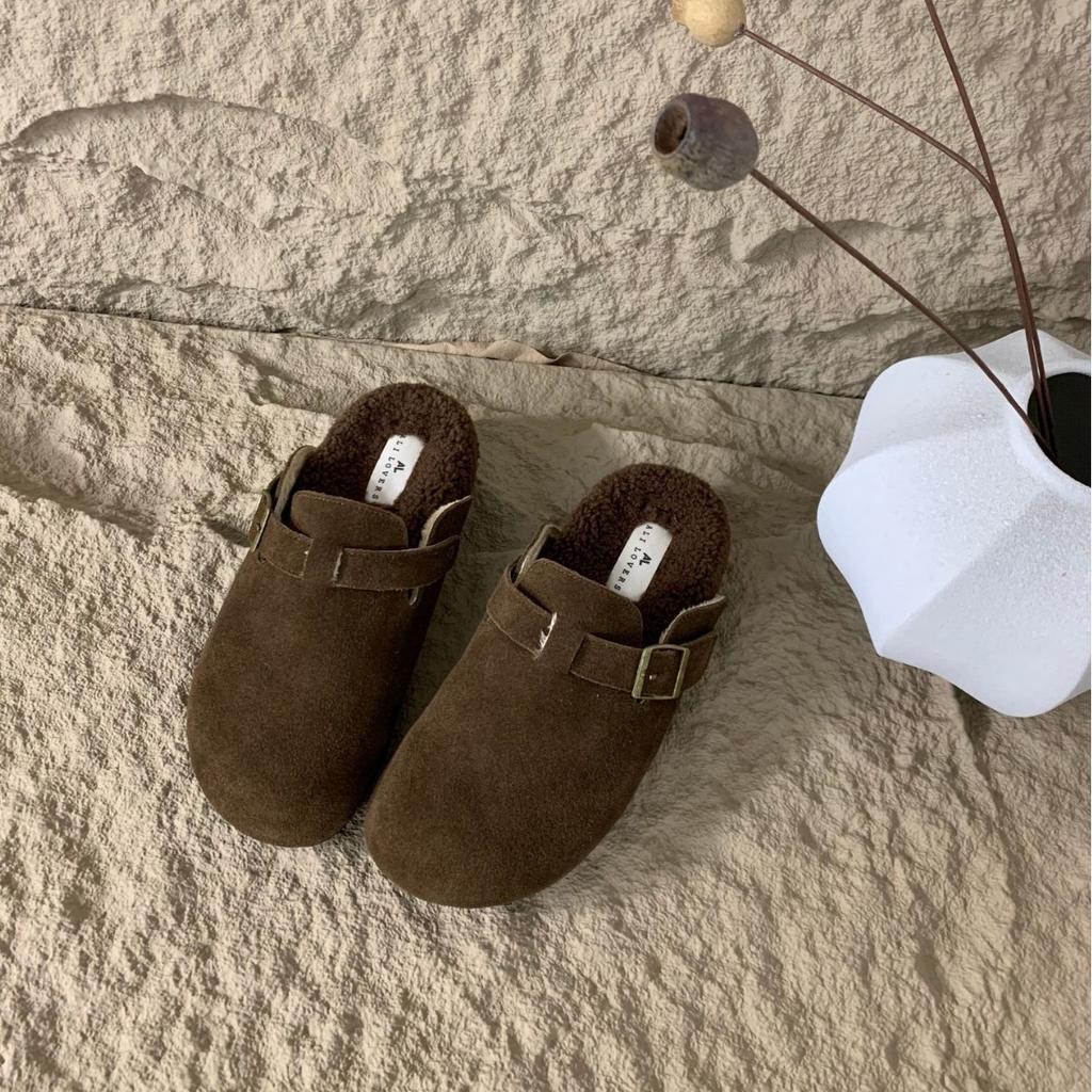 Baotou half slippers women's outer wear 2025 autumn and winter new platform French retro velvet shoes