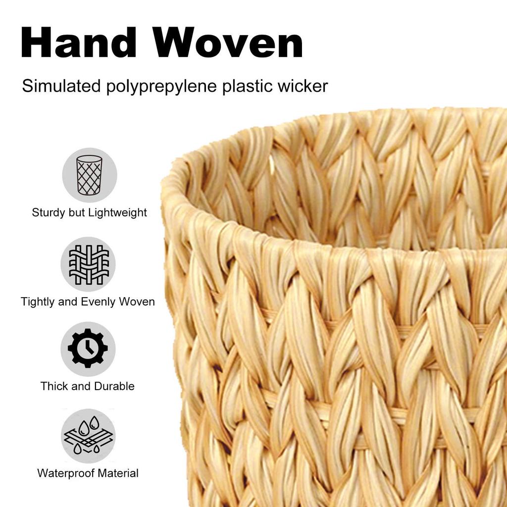 Handmade Plastic Rattan Woven Trash Can: Bedroom Waste, Toy Storage, and Bathroom Tissue Basket.