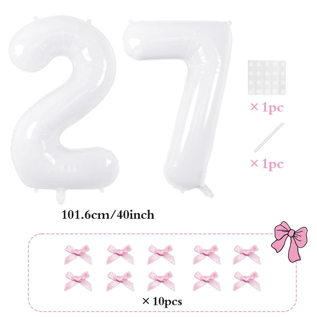 2pcs101.6cm Pink Bow Decoration White Digital Balloon for Birthday Anniversary Wedding Graduation Season New Year Decoration