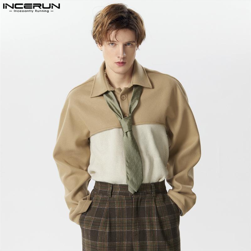 INCERUN Menn Lapel Collar Langermet Fleece Crop Topper Kåper