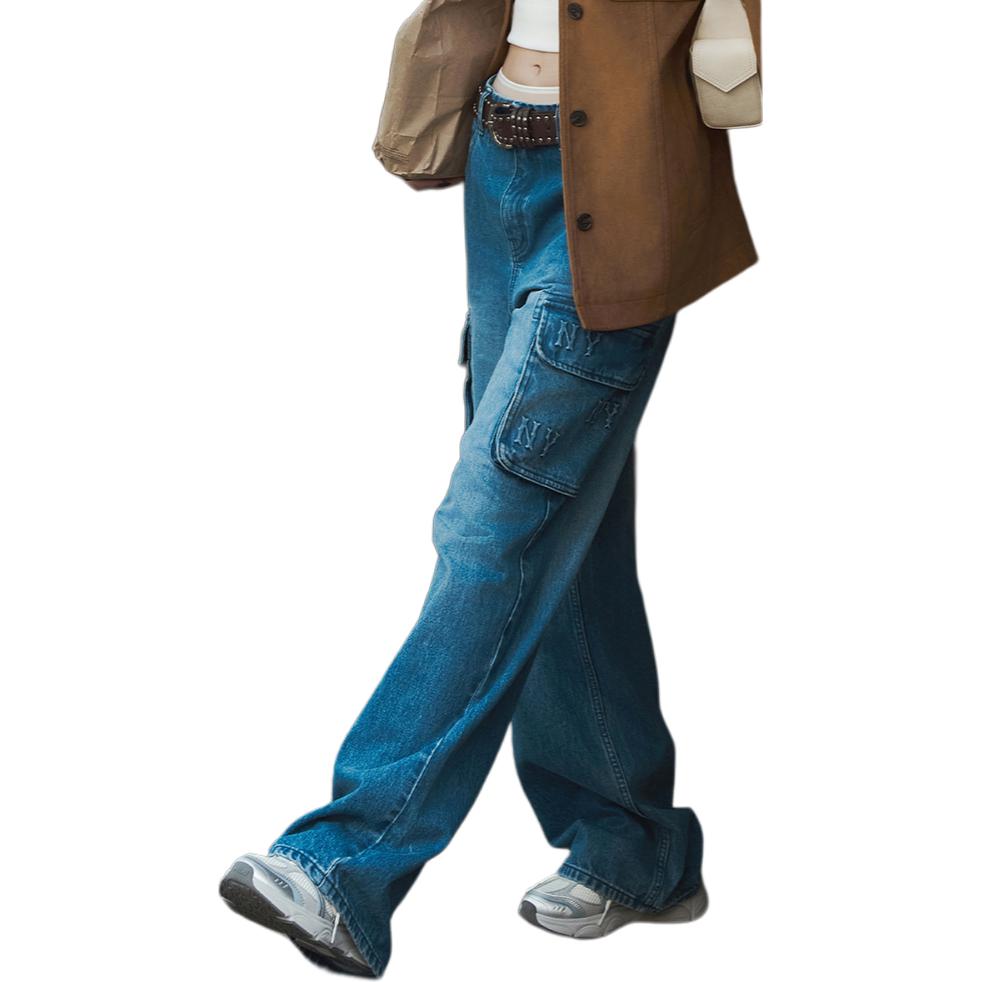 Blugi Lărgi Bumbac Stil Workwear cu Imprimeu Floral MLB New York Yankees Femei jeans 3FDPM0444-50INS