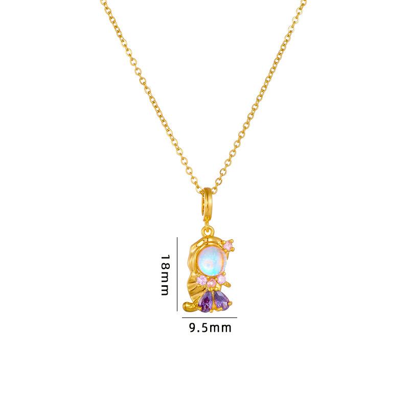 Sweet Exquisite Magic Fairy Elf Natural Rainbow Opal Zircon Pendant Necklace for Women Girl Fashion Lucky Charm Jewelry Gifts