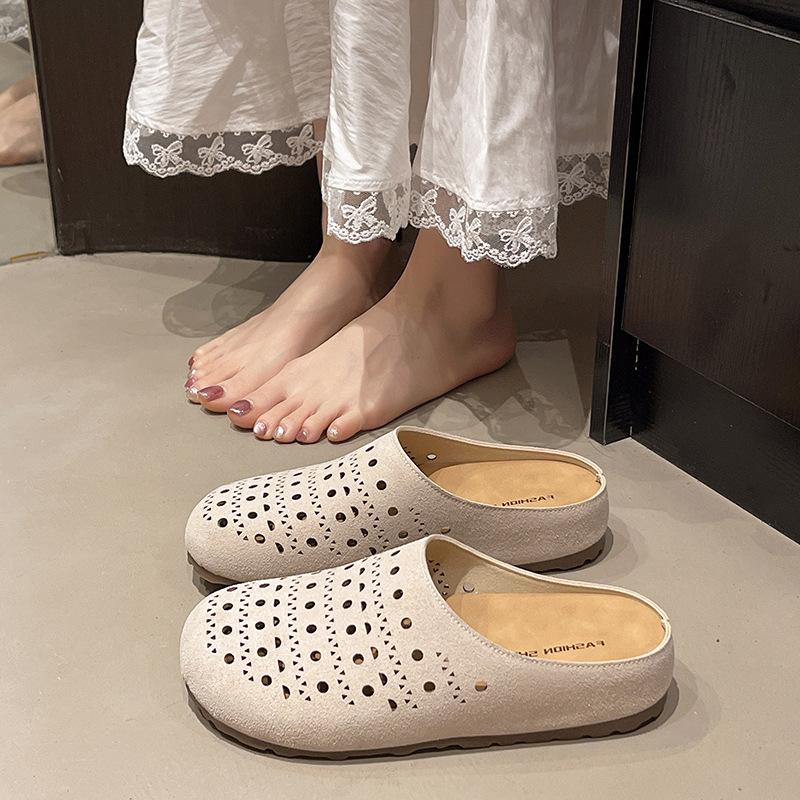 

Ленивые тапочки для дома женские уличные тапочки модные полые новые летние ретро толстая подошва один педаль 2025 38 бежевый