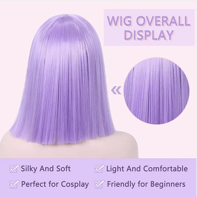 HAIRJOY Purple Bob Wigs Straight with Bangs Short Bob Wigs Synthetic Hair Wig for Women Cosplay Wig Halloween Wig