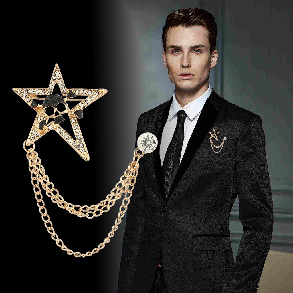 Men's Fashion Suit Brooch Simple Diamond Tassel Metal Wedding Dress Suit Brooch Collar Pin