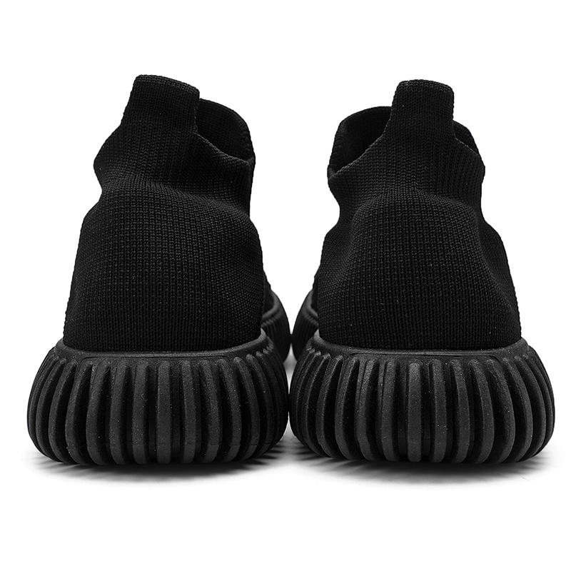 Fashion Round Toe Sports Shoes for Men Breathable Fashionable and Lightweight Black Walking Shoes Mesh Thick Soled Flat Shoes Casual
