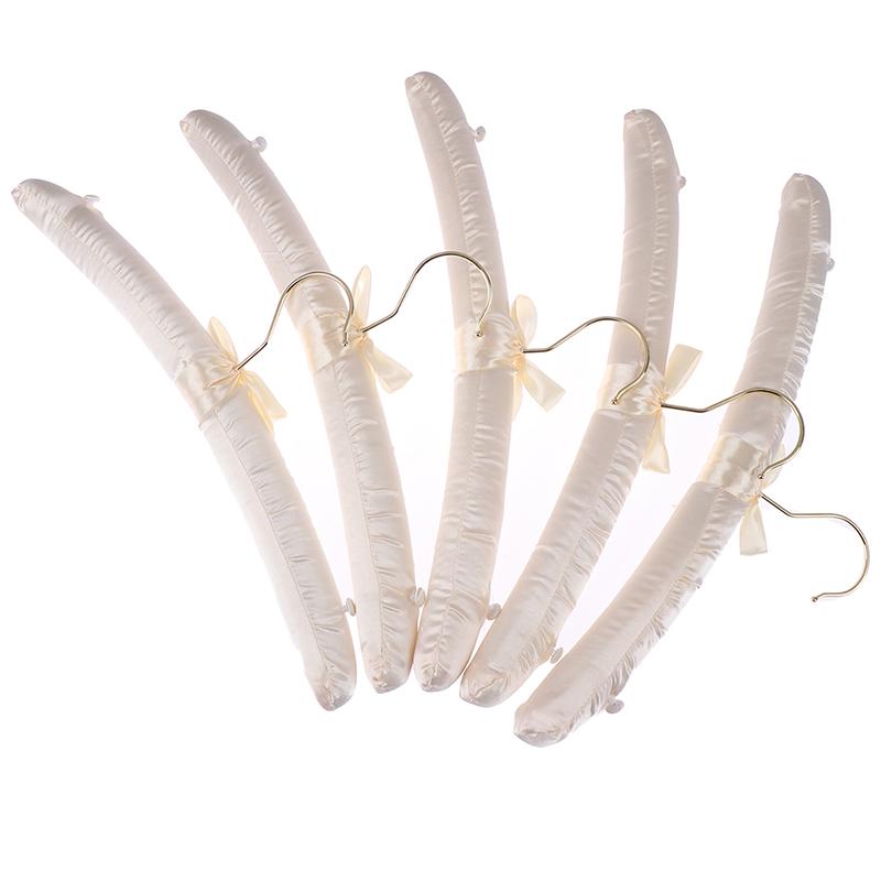 5Pcs 38cm White Satin Padded Top Hangers Clothes Coat Bridal