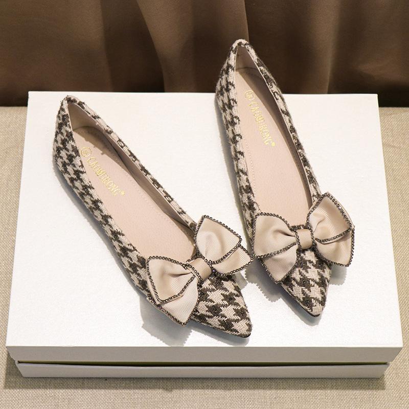 New Women Flat Shoes Fashion Print Bowknot Pointed Toe Casual Shoes Slip-on Loafers
