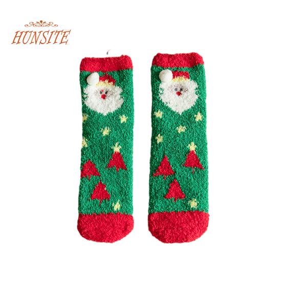 

Уютные рождественские носки из кораллового бархата, очаровательный мультяшный дизайн, мягкие прочные дышащие носки унисекс, утолщенные праздничные подарочные носки K