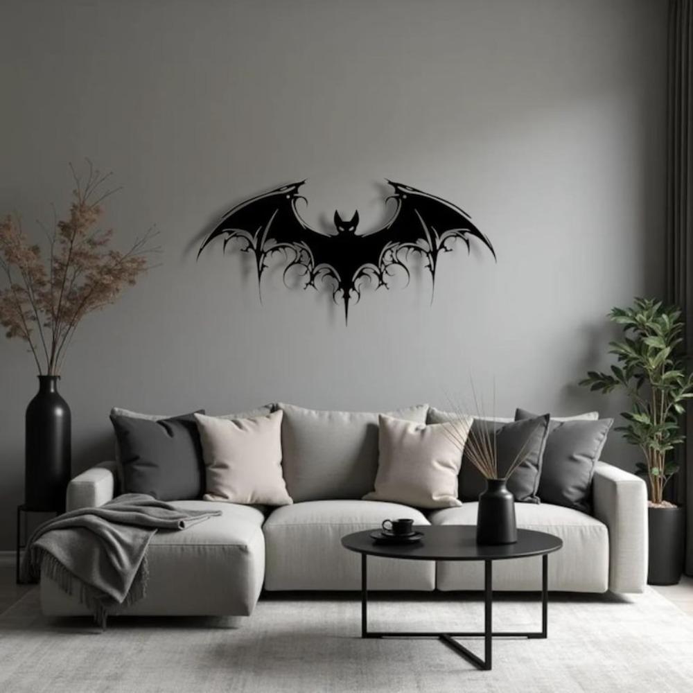 Gothic Iron Bat Wall Art, Fantasy Home Decor, Halloween Gothic Wall Hanging, Metal Sculpture
