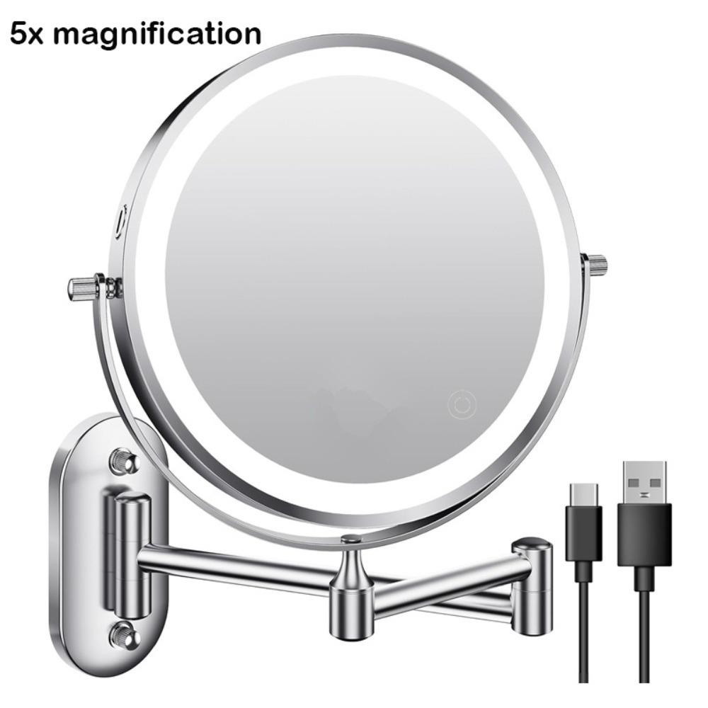 Double-sided Wall Mounted Makeup Mirror 360° Rotating Telescopic Makeup Mirror  Bathroom