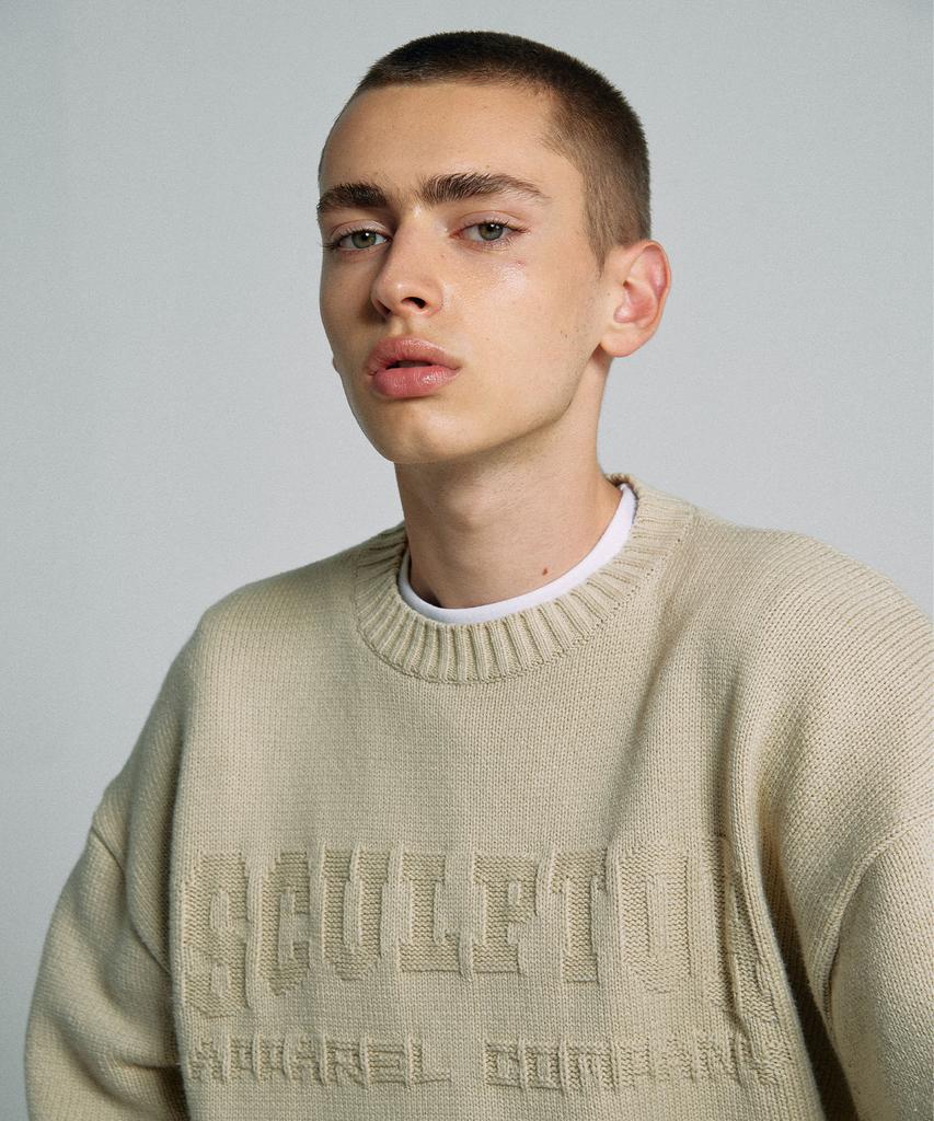 SCULPTOR Varsity Crewneck Sweater Natural