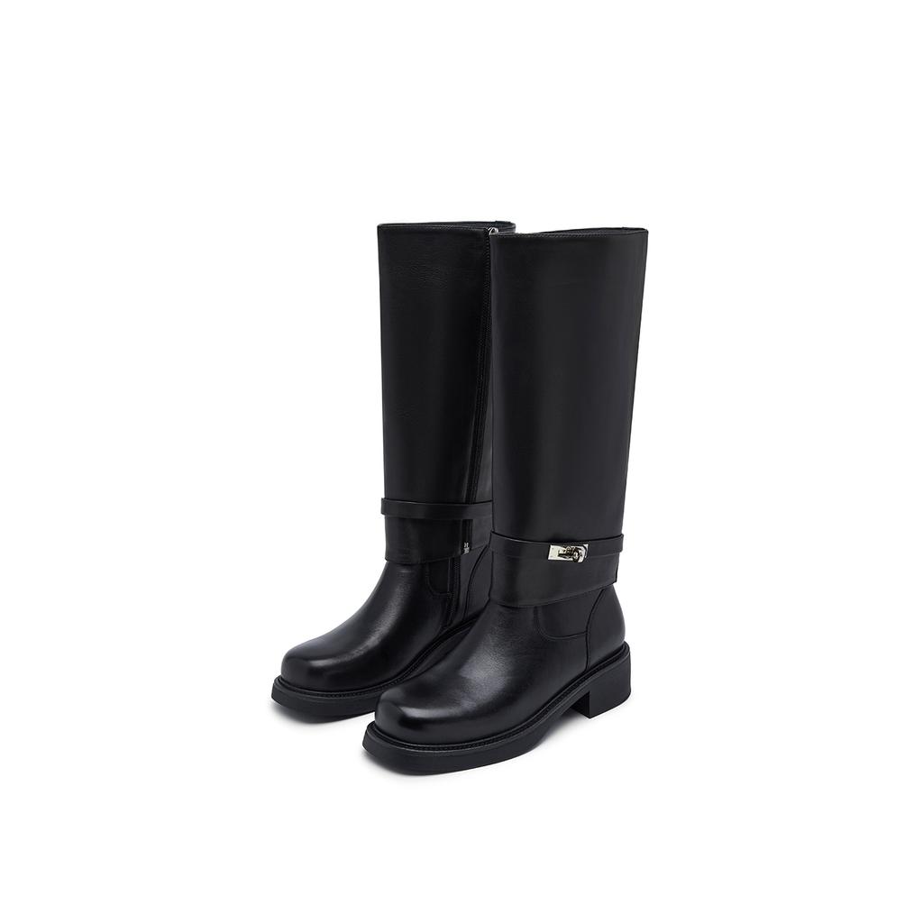 Elle Leather Chunky Heeled Knee High Boots Women boots EX254EK001