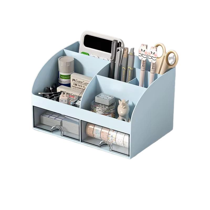 Desktop Transparent Cosmetics Storage Box Desktop Organizer with Drawers Pen Holder Stationary Storage Rack for Office Desks