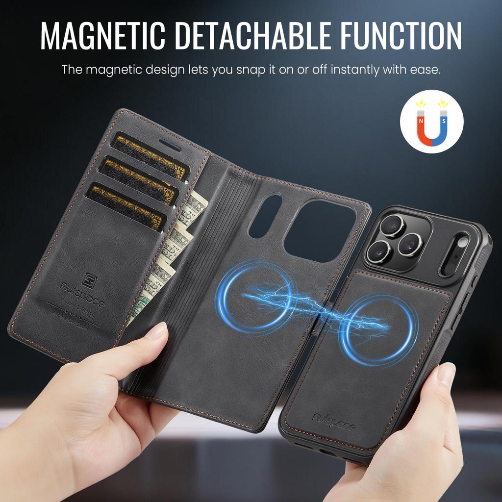 2-in-1 Detachable Leather Case For iPhone 17 16 15 14 13 12 Pro Max Plus 17Air 16E Premium Wallet Card Slots Magnetic Flip Cover