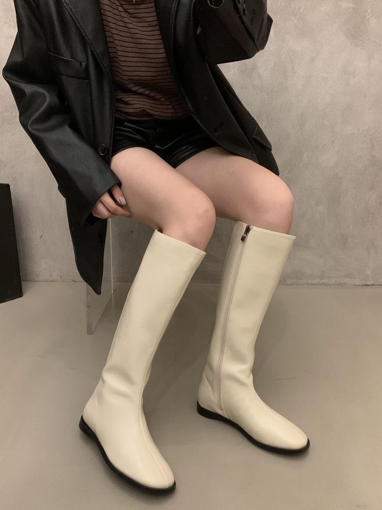 French brown Maillard skinny boots women's shoes 2025 new autumn Korean version boots medium tube knight boots
