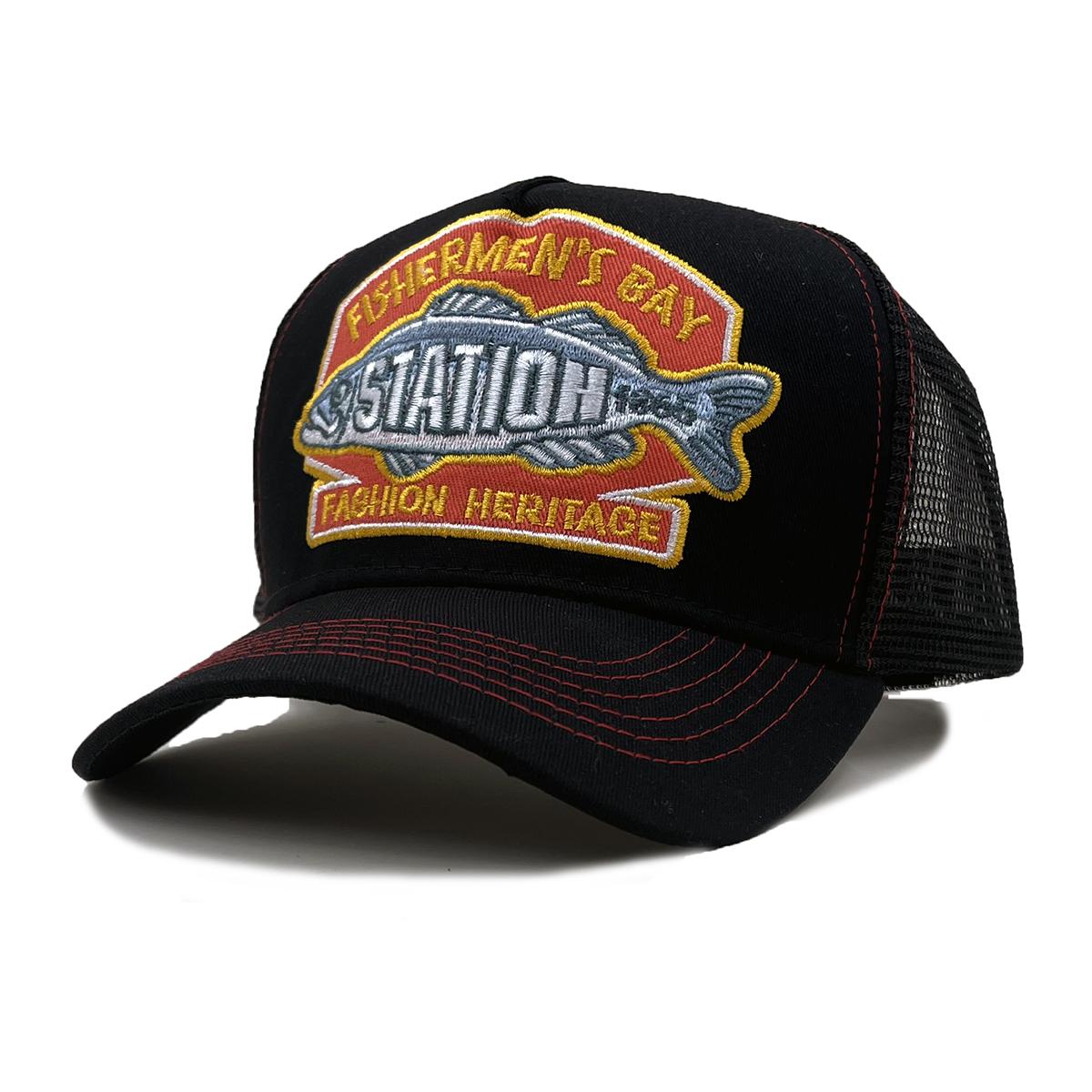 

Spring/Summer Retro Color blocked Baseball Hat Embroidered Fish Breathable Mesh Truck Hat Fashionable Outdoor Sunshade Hat Adjustable