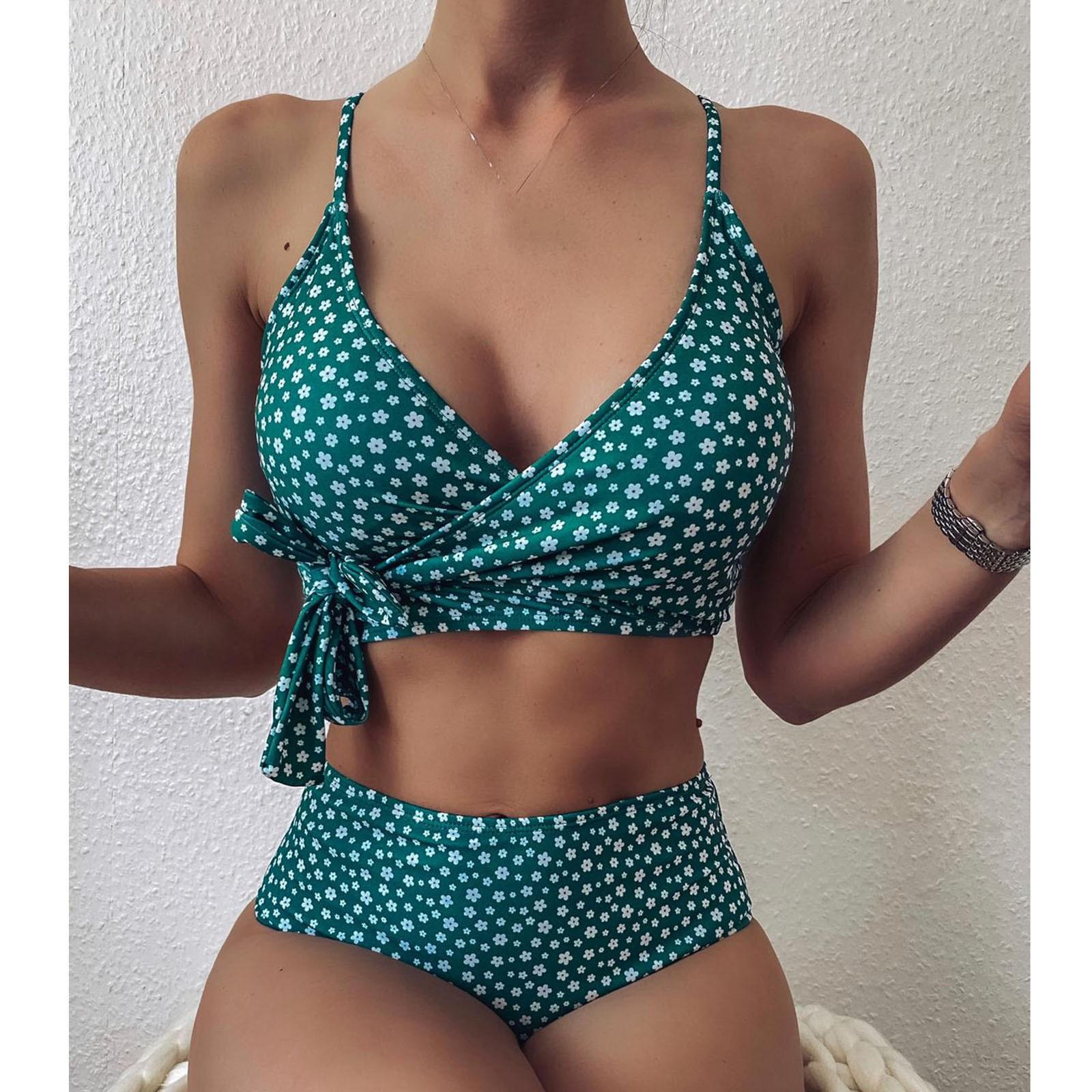 

Женщины Bandeau Bandage Bikini Set Push-Up Бразильские купальники Пляжная одежда Купальник S зелёный