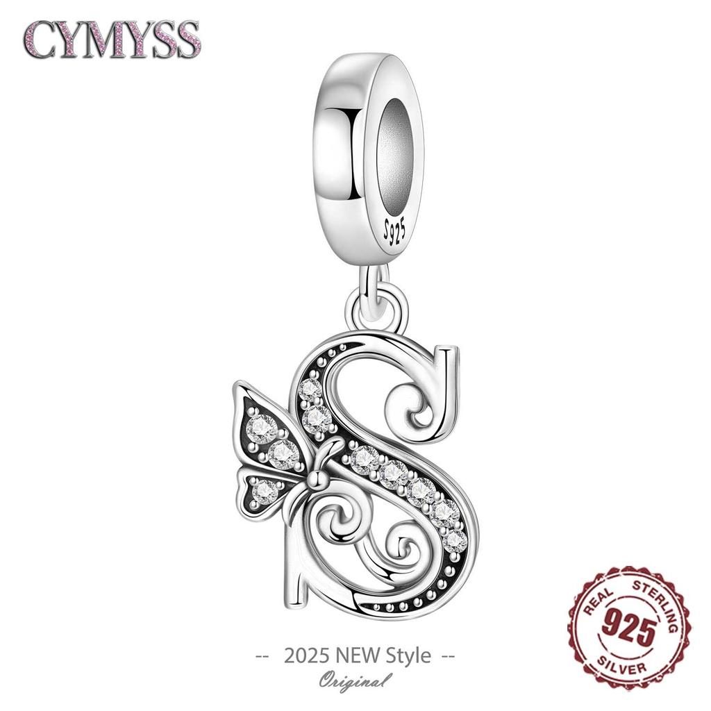 S925 Silver Zircon Butterfly 26 Letter Bead Pendant For Woman DIY Bangle Bracelet Necklace Gift Jewelry S