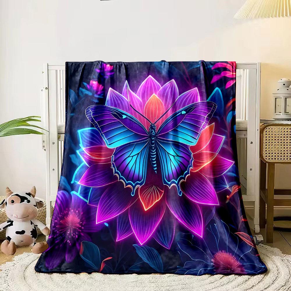 Neon Butterfly on Flower print blanket soft and cozy perfect for the living room bed sofa or a nap,gift