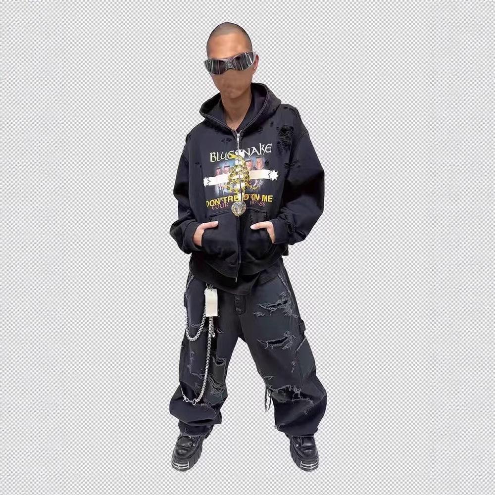 

Grailz Project Year of the Snake Limited Edition Distressed Hoodie for Men M чорний