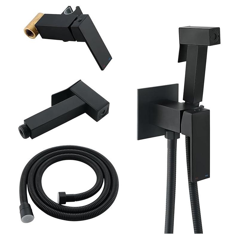 ALENARTWATER Badezimmer Schwarzer Bidethahn Duschhahn Kalt Warmwasser Mischbatterie Wasserhahn Duschkopfhahn Toilettenarmaturen