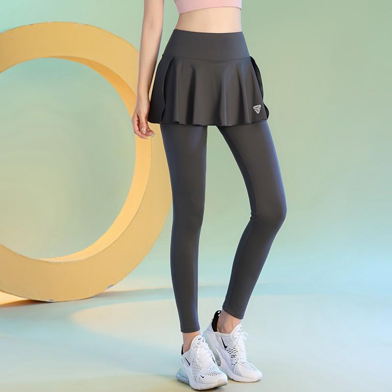High-Waisted Quick-Dry Yoga Leggings With Skirt Overlay High-Stretch Training Pants Women Running Workout