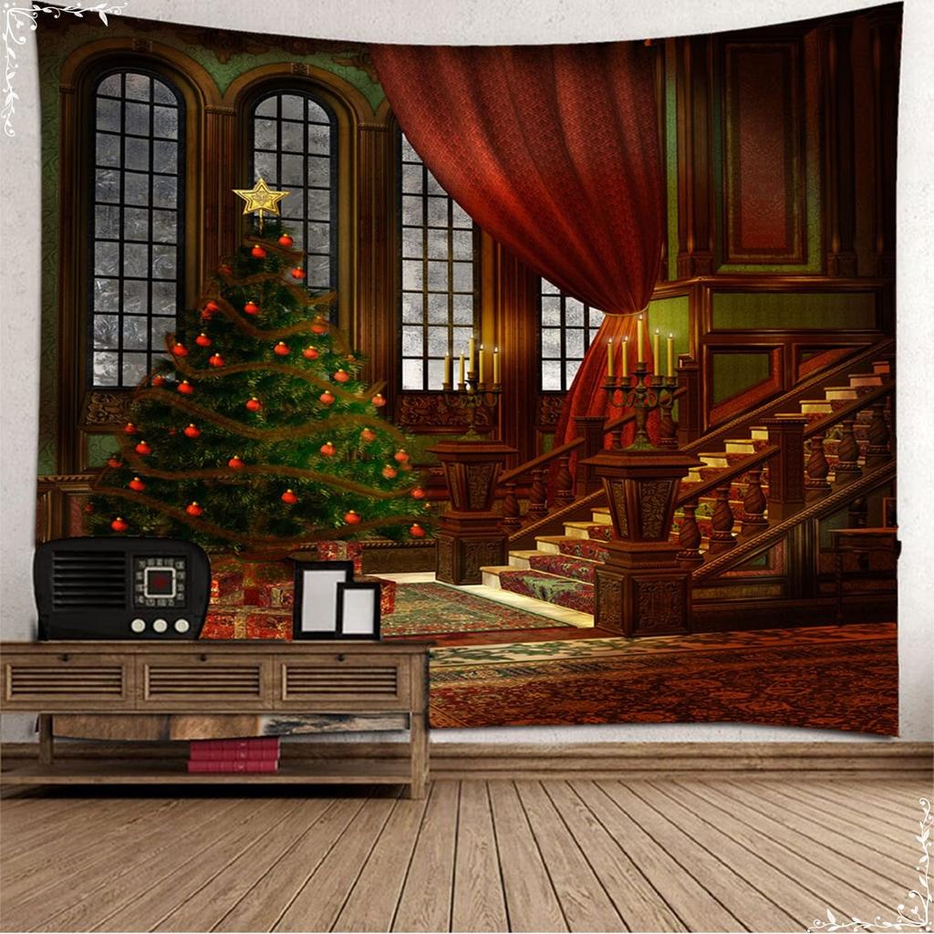 Gobelin świąteczny Gwiazdy Choinka Pudełko na prezent Gobelin Świąteczny Gobelin Sypialnia Akademik Wiszący na ścianie