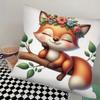 1pc Flower Fox Pillow Case Square Bedroom Sofa Leisure Comfort Cushion Car Living Room Home Decoration