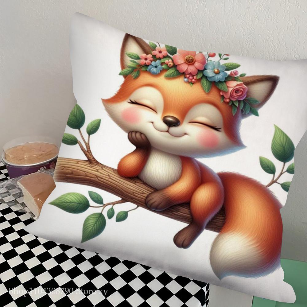 1pc Flower Fox Pillow Case Square Bedroom Sofa Leisure Comfort Cushion Car Living Room Home Decoration