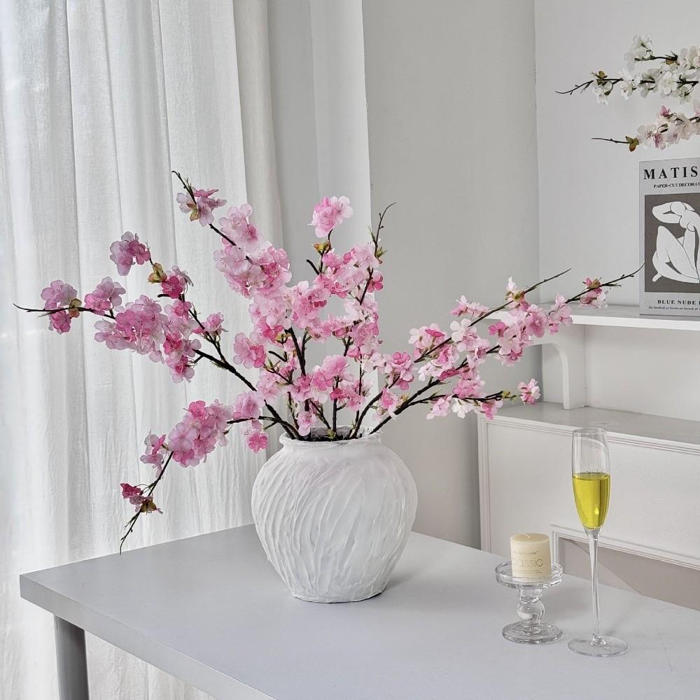 Pink Artificial Sakura Flower Decorative Long Branches Artificial Faux Plants Peach Silk Fake Cherry Blossoms Floral Arrangement