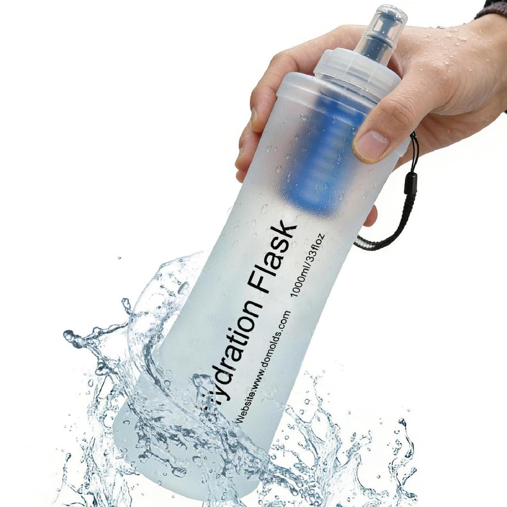 Foldable Sports Water Bottle with Filter for Running, Cycling, Hiking - Outdoor Portable Soft TPU Design