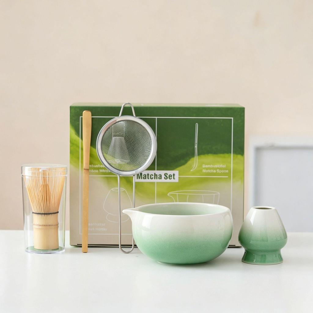 Japanese Matcha Tea Set: Bowl, Whisk, Stirring Brush & Accessories for Tea Ceremony