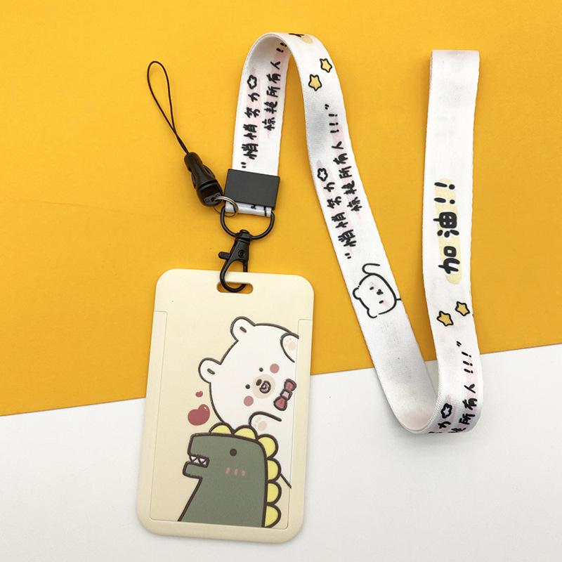Estuche deslizante de dibujos animados Kawaii, etiqueta de identificación, funda para permiso de trabajo, funda con estampado de oso y conejo, soporte para tarjeta con nombre de permiso de trabajo