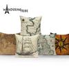 Wereldkaart Kussensloop Europa Retro Schip Huis Sofa Decor Kussensloop Kamer Kussensloop Auto Kussens Polyester Plaid Kussenhoes