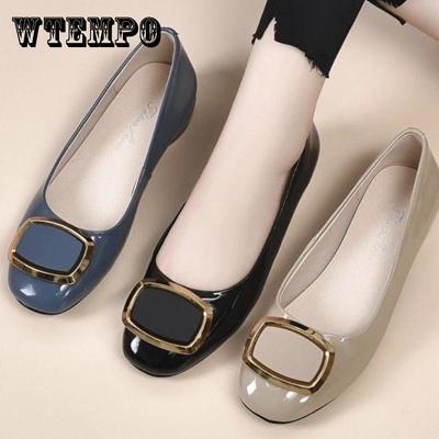 Women's Summer Large Size Low Heel Leather Single Shoes Office Ladies Spring Solid Color Casual Slip-on Shoes