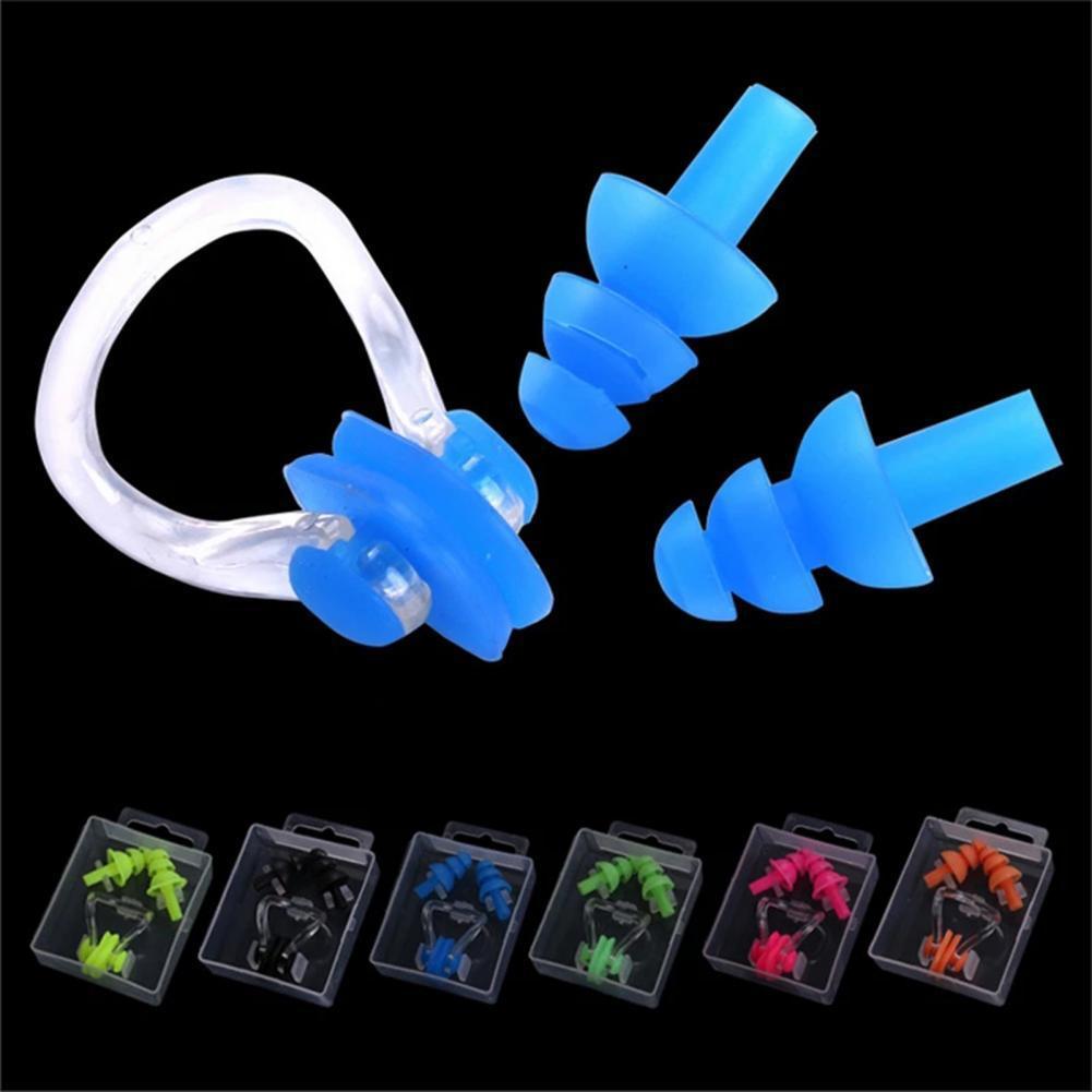 W32 Swimming Earplug Nose Clip Set Three-layer Silicone Waterproof For Surfing Diving Swimming