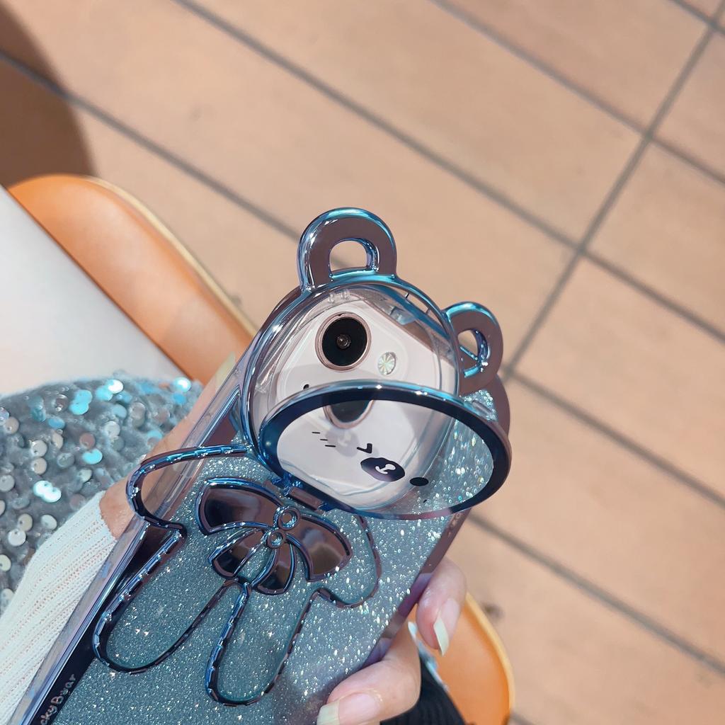 Cartoon Cute Bear Compatible with Apple 16 Crossbody Phone Case iPhone 15 Pro Max Stand 14 Lanyard 12 Glitter