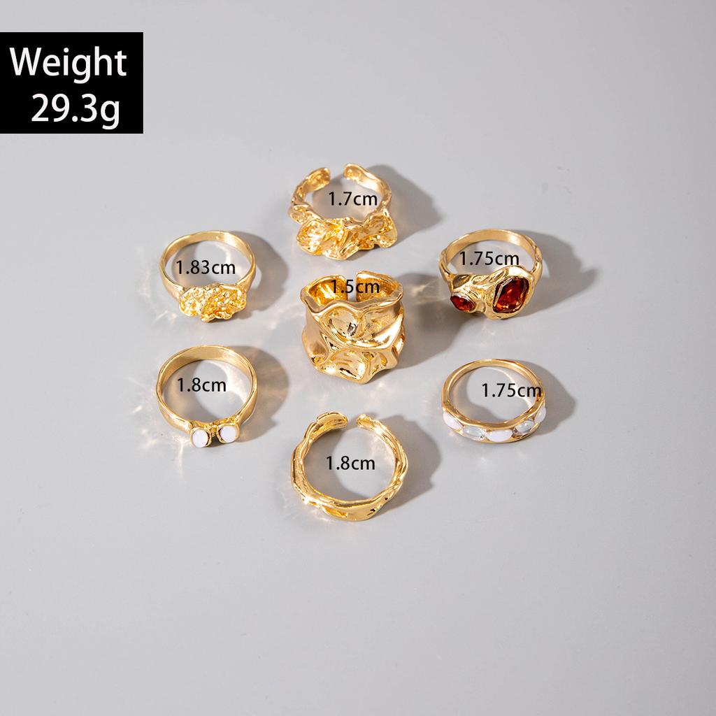 7Pcs/set Punk Red Crystal Rings for Women Men Vintage Irregular Geometric Metal Couple Ring Set Fashion Jewelry Accessories