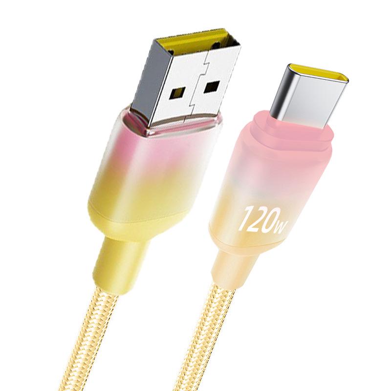120W Super Flash Charge Type-C Data Cable, 6A Compatible with Apple 15/16, Huawei Honor for Car Charging