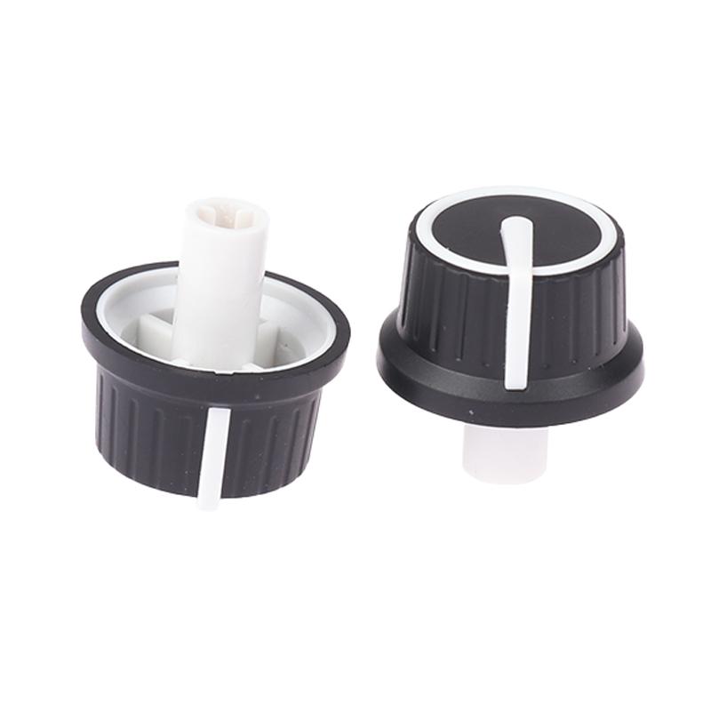 2Pcs Black White Rubber Half Shaft Knob Potentiometer Rotary Encoder Volume Switch Cap 25*25.5Mm