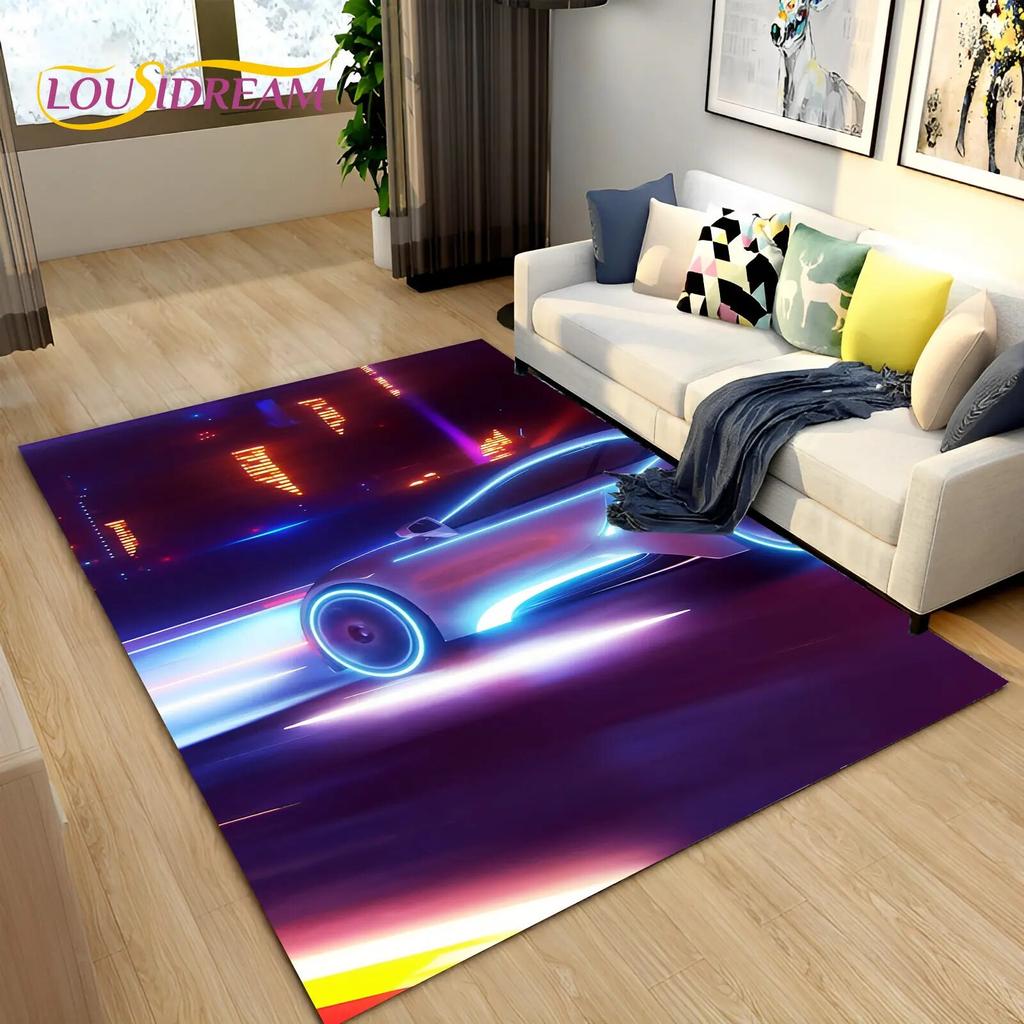 3D Racing Sports Car Soft Area Rug Large,Carpet Rug for Home Living Room Bedroom Sofa Doormat Decor,Kid Play Non-slip Floor Mat